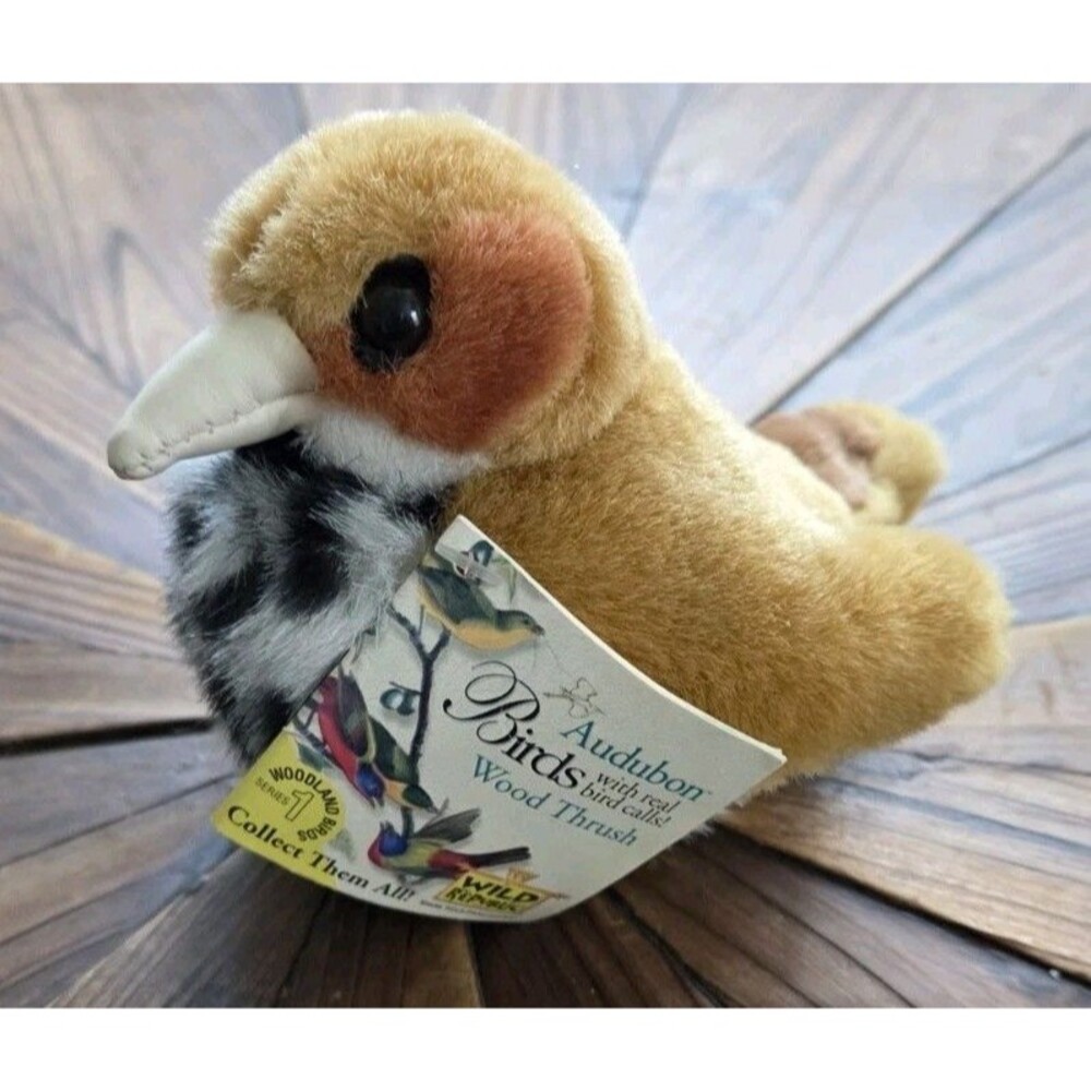 Wild Republic Audubon Birds Wood Thrush Plush Stuffed Bird w/ Bird Call Brown